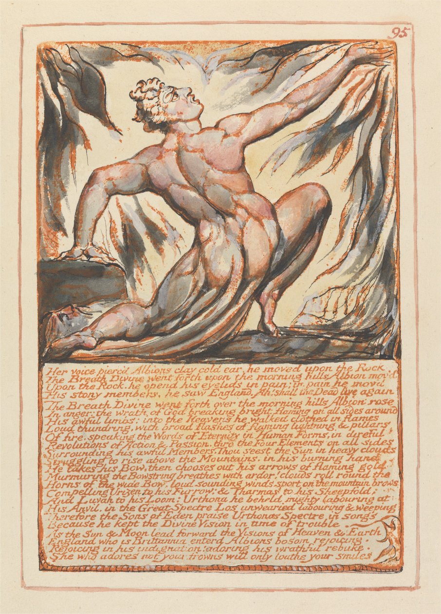 «Hennes stemme gjennomboret Albions kalde leireøre...» (Plate 95) av William Blake