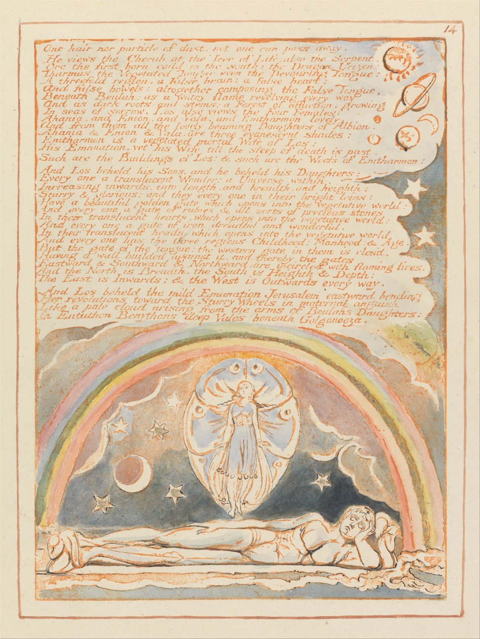 Jerusalem, Plate 14, Ett hår eller partikkel av støv.... av William Blake