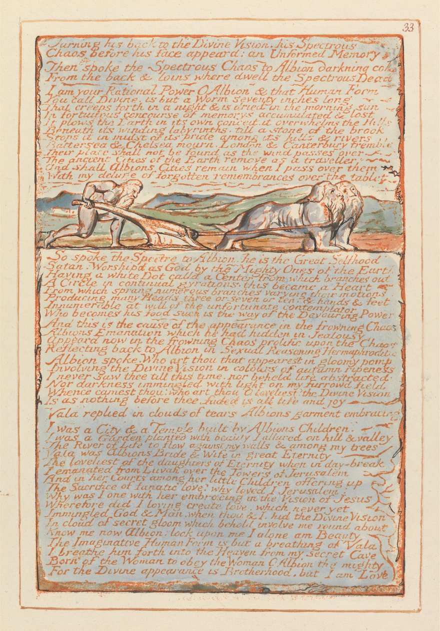 Jerusalem, plate 33, snu ryggen til det guddommelige syn ... av William Blake