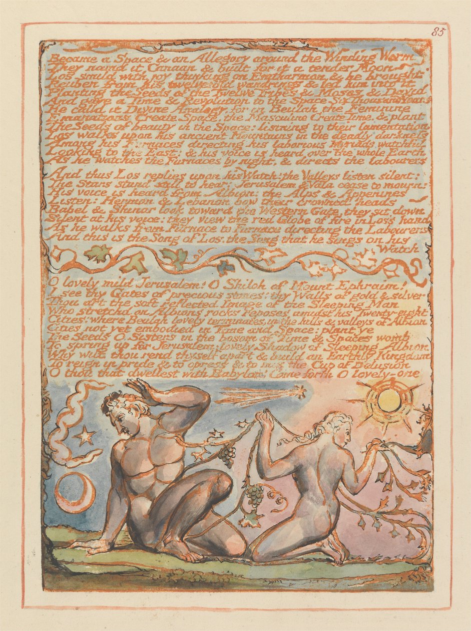 Jerusalem, plate 85, ble et rom og en allegori.... av William Blake