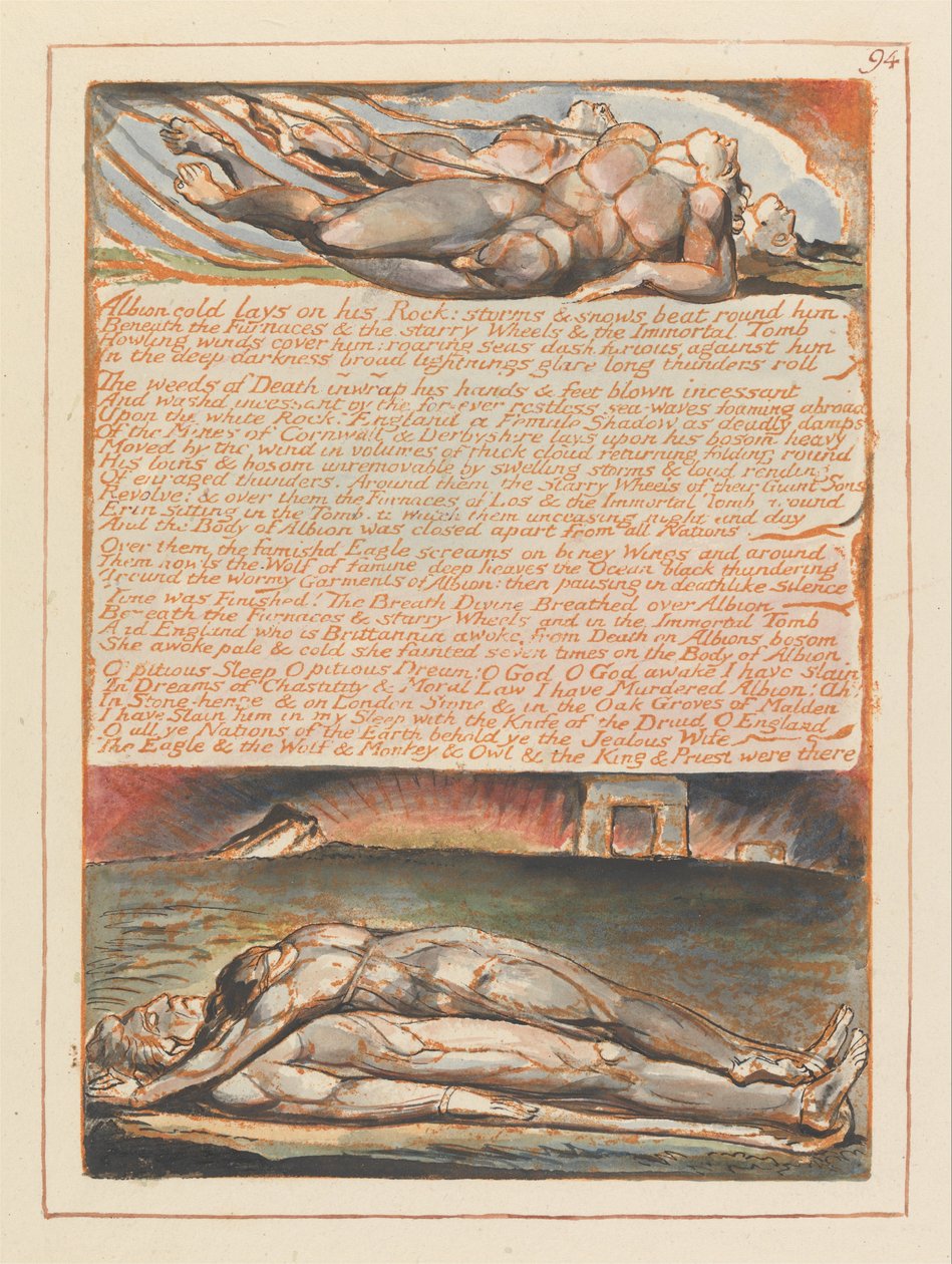 Jerusalem, Plate 94, Albion-kalden legger seg på klippen sin.... av William Blake
