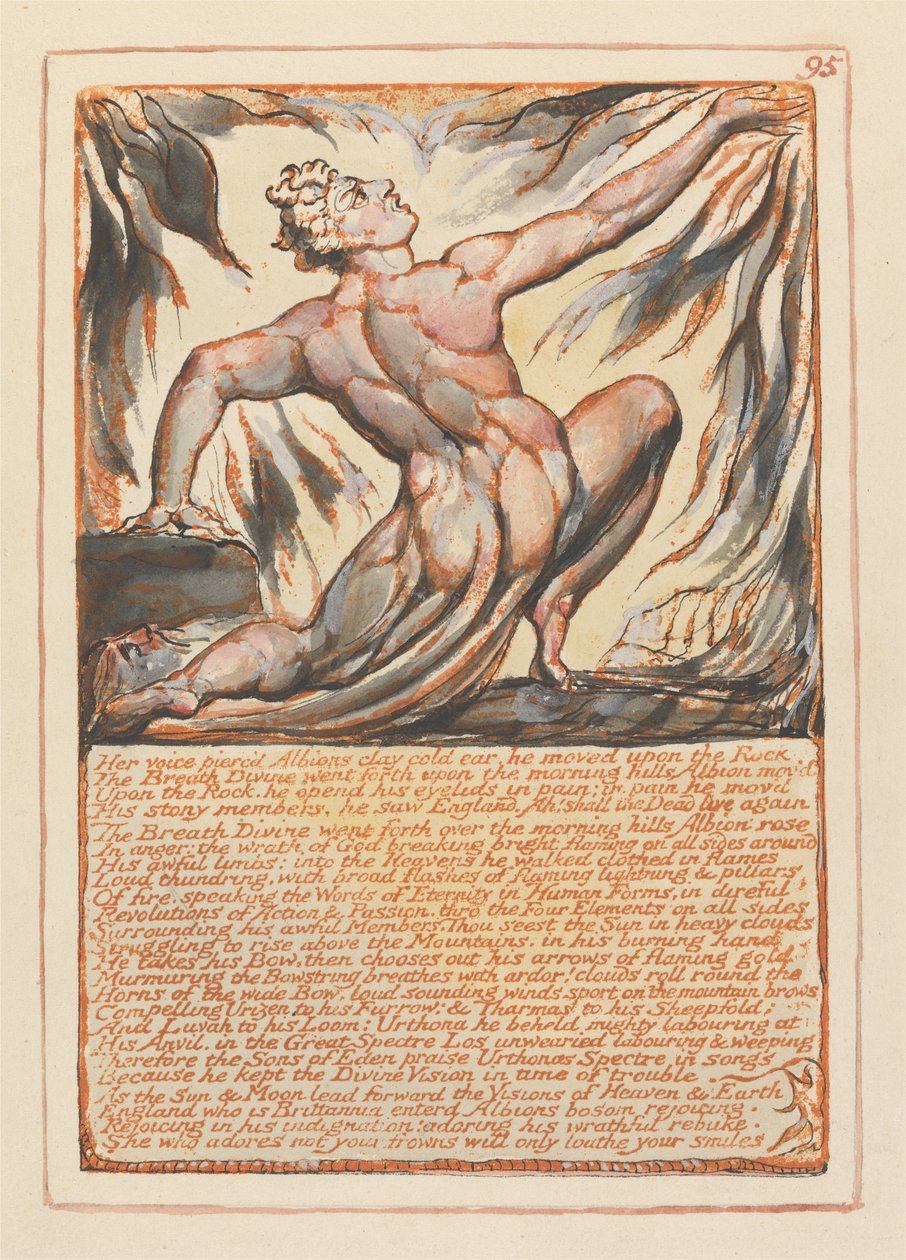 Jerusalem, tallerken 95, hennes stemme gjennomboret Albions leire kaldt øre .... av William Blake
