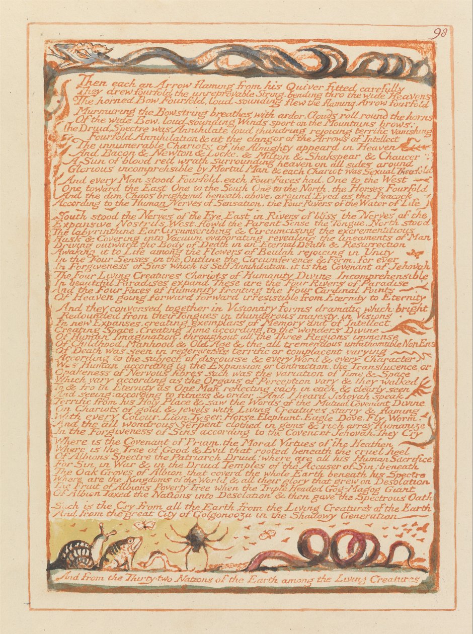 Jerusalem, plate 98, deretter hver en pil som flammer .... av William Blake