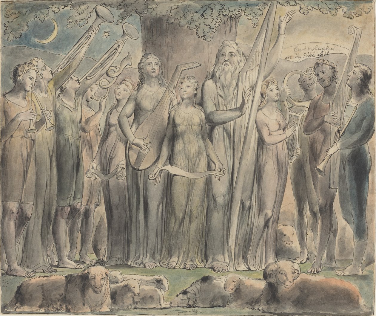 Job og hans familie gjenopprettet til velstand av William Blake