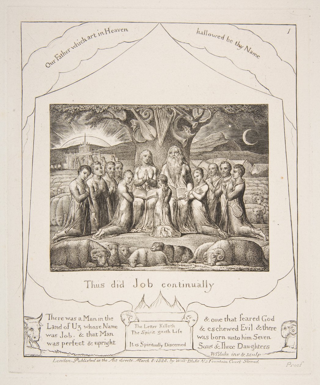 Job og hans familie, fra illustrasjoner av Jobs bok, 1825-26. av William Blake