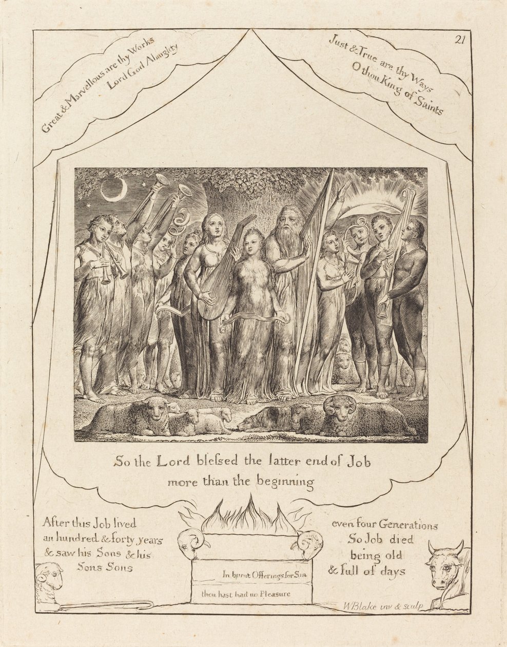 Job og hans kone gjenopprettet til velstand, 1825. av William Blake