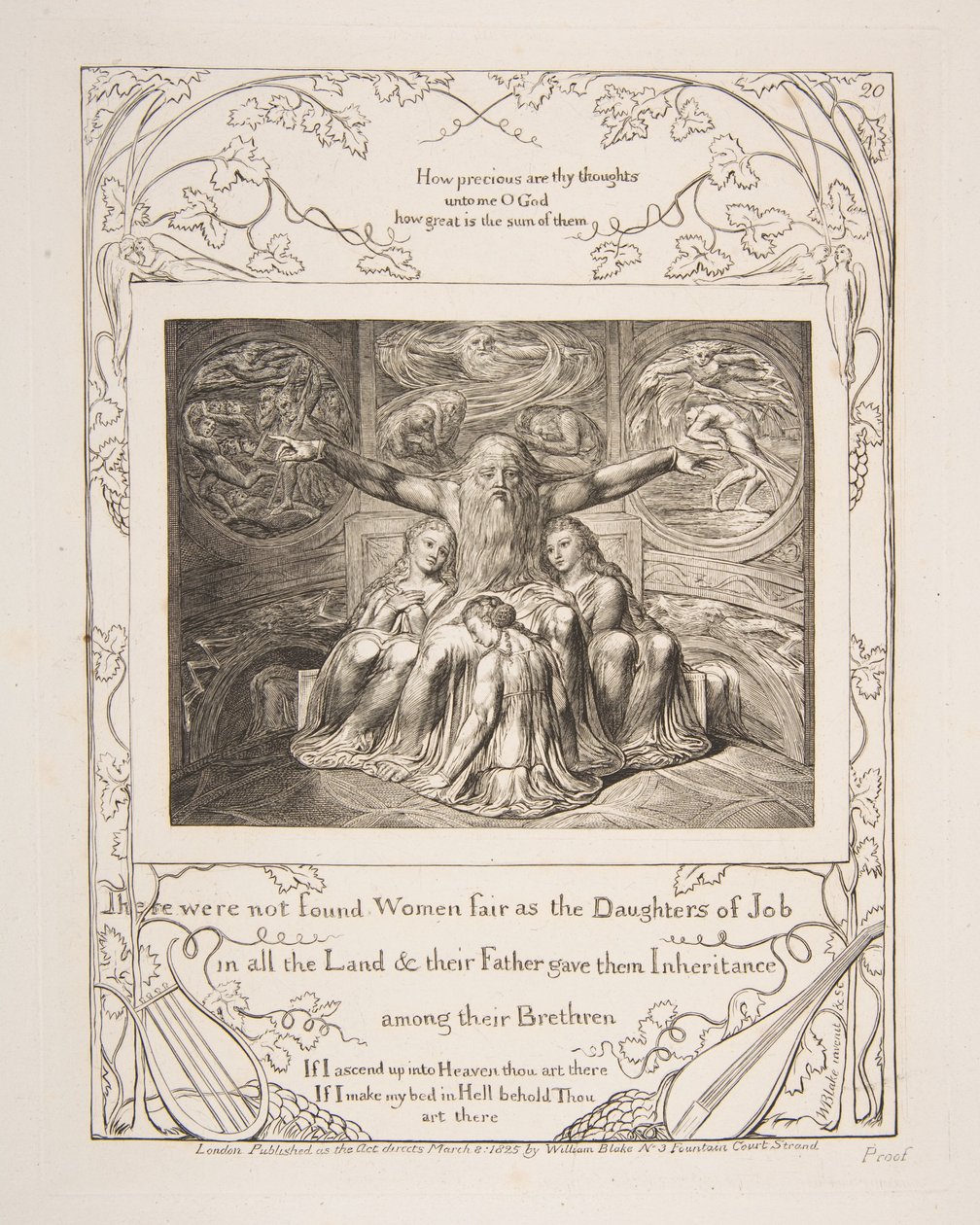 Job og hans døtre, fra illustrasjoner av Jobs bok, 1825-26. av William Blake