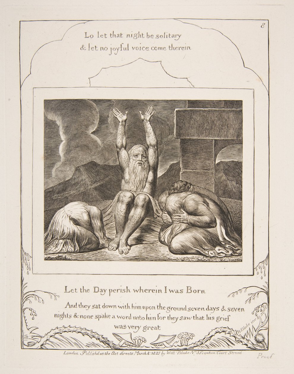 Jobs Despair, fra illustrasjoner av Jobs bok, 1825-26. av William Blake