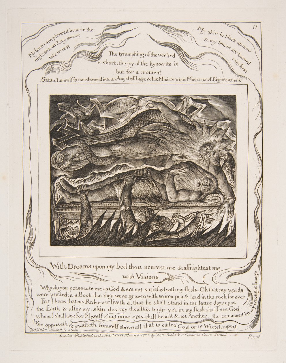 Jobs onde drømmer, fra illustrasjoner av Jobs bok, 1825-26. av William Blake