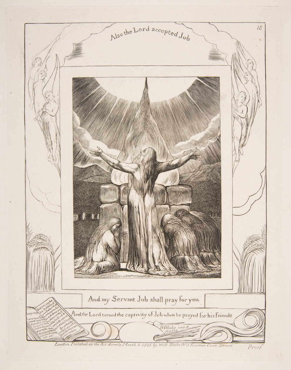 Jobs Sacrifice, fra illustrasjoner av Jobs bok, 1825-26. av William Blake
