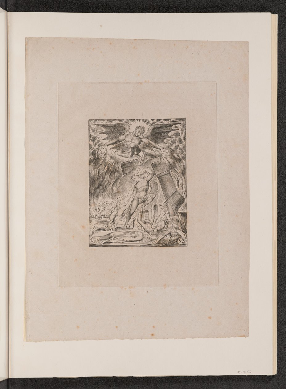 Jobs sønner og døtre overveldet av Satan, 1825. av William Blake