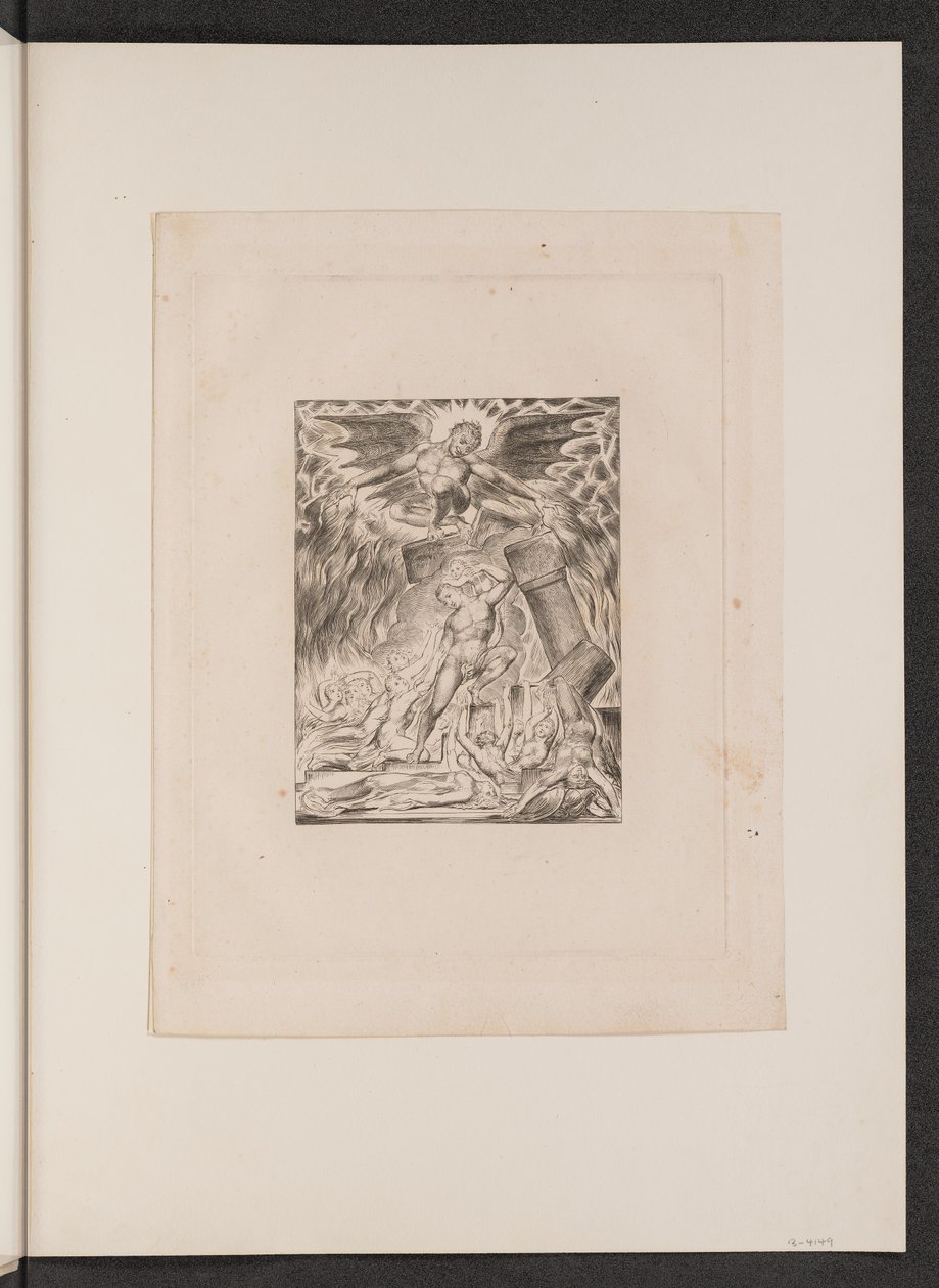 Jobs sønner og døtre overveldet av Satan, 1825. av William Blake