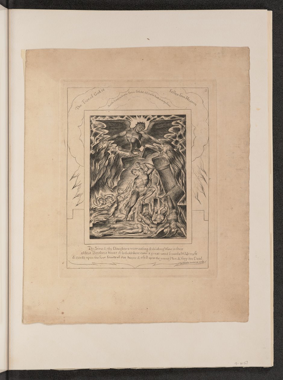 Jobs sønner og døtre overveldet av Satan, 1825. av William Blake
