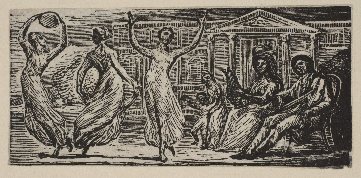 Menalcus Watching Women Dance, fra Thorntons Pastorals of Virgil, 1821. av William Blake