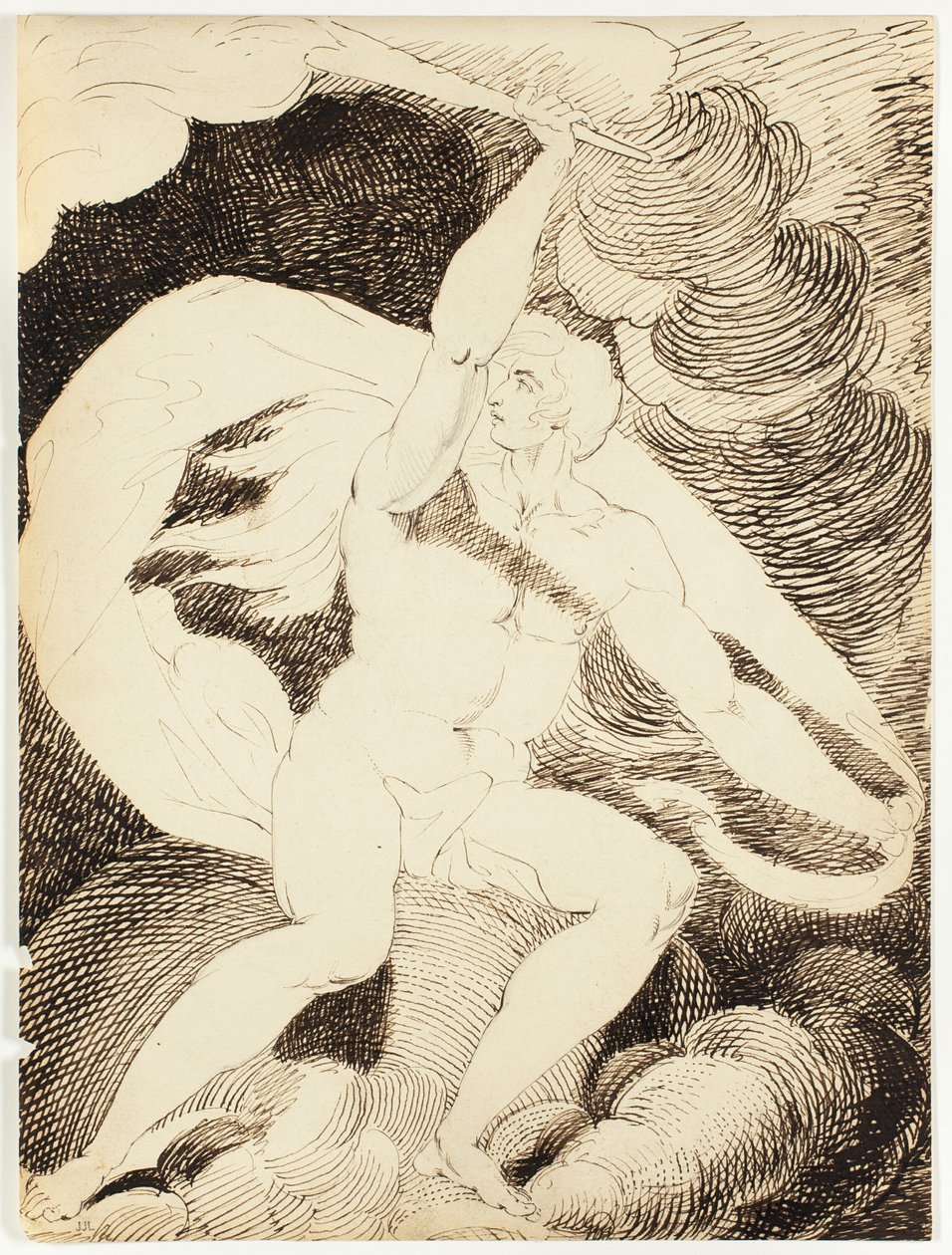 Nakenfigur av en mann med flammende fakkel av William Blake