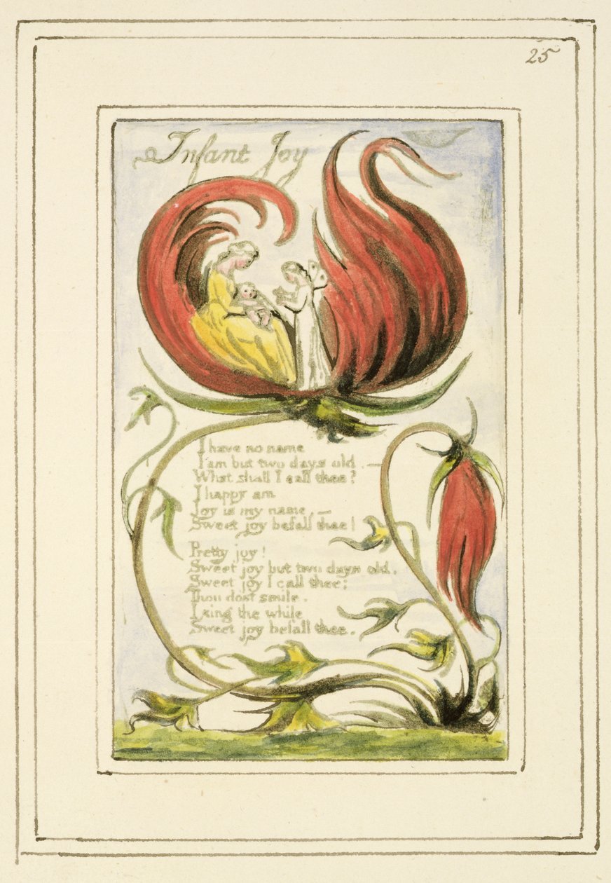P.124-1950.pt25 Infant Joy: plate 25 fra Songs of Innocence and of Experience (kopi R) c.1802-08 (etsing, blekk og wc) av William Blake