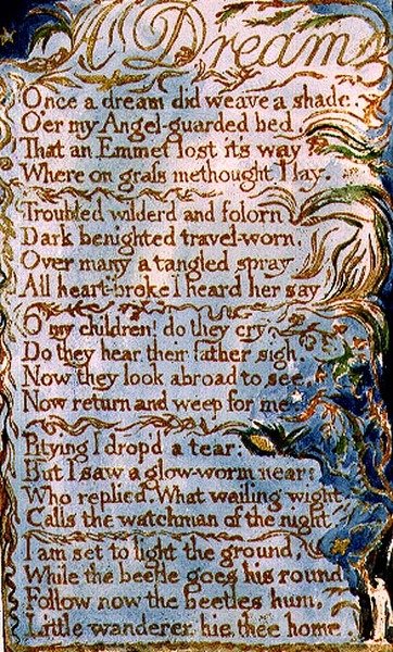 S.124-1950.pt26 A Dream: plate 26 fra Songs of Innocence and of Experience (kopi AA) ca. 1815-26 (et blekk og akvarell) av William Blake