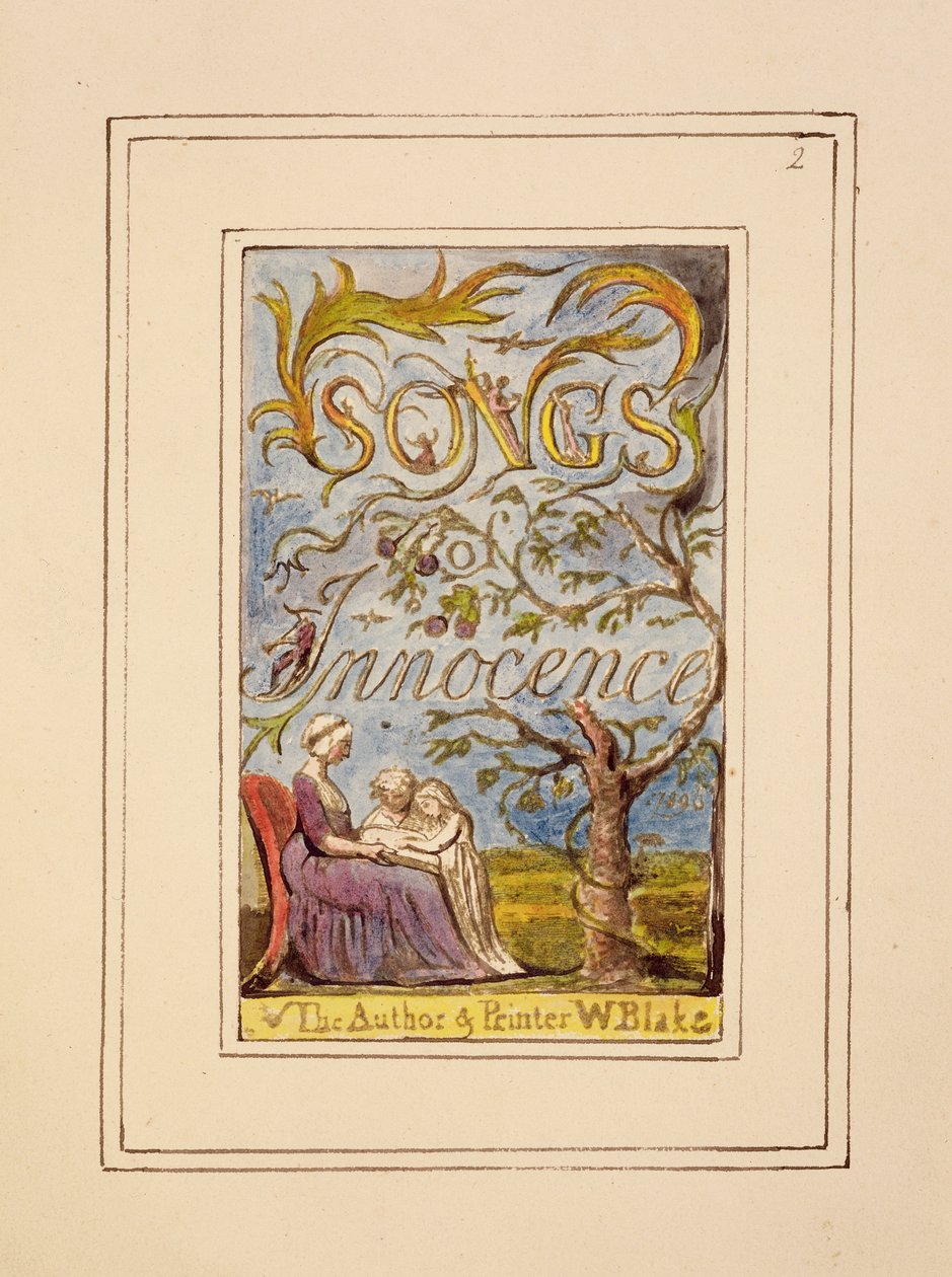 P.124-1950.pt2 Tittelside til Songs of Innocence: plate 2 fra Songs of Innocence and of Experience (kopi R) c.1802-08 (etsing, blekk og wc) av William Blake