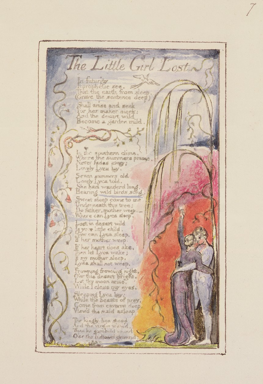 P.124-1950.pt35 The Little Girl Lost: plate 35 fra Songs of Innocence and of Experience (kopi R) c.1802-08 (etsing, blekk og wc) av William Blake