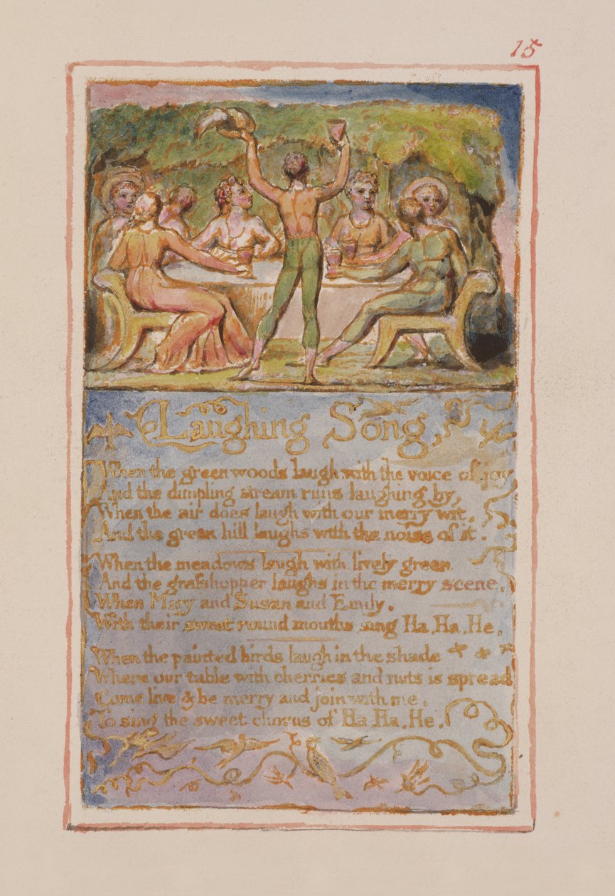 P.125-1950.pt15 Lattersang: plate 15 fra Songs of Innocence and of Experience (kopi AA) c.1815-26 (etsing, blekk og wc) av William Blake