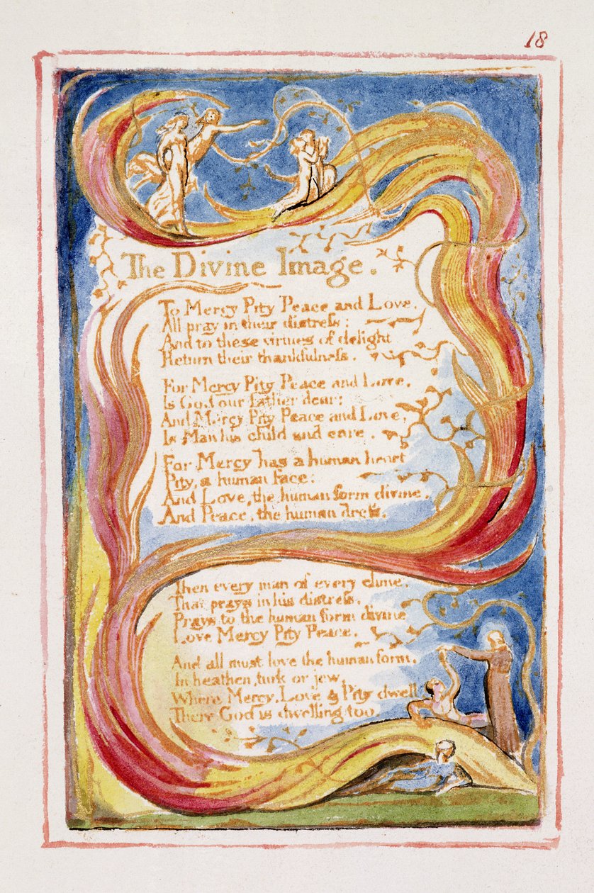 S.125-1950.pt18 The Divine Image: plate 18 fra 'Songs of Innocence and of Experience' (kopi AA) ca. 1815-26 (etsing, blekk og wc) av William Blake