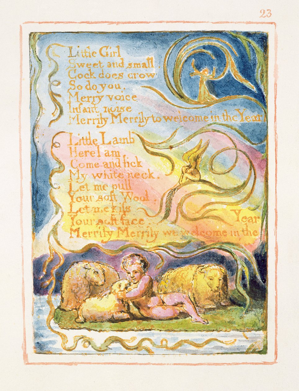 S.125-1950.pt23 Vår (forts.): plate 23 fra Songs of Innocence and of Experience (kopi AA) c.1815-26 (etsing, blekk og wc) av William Blake
