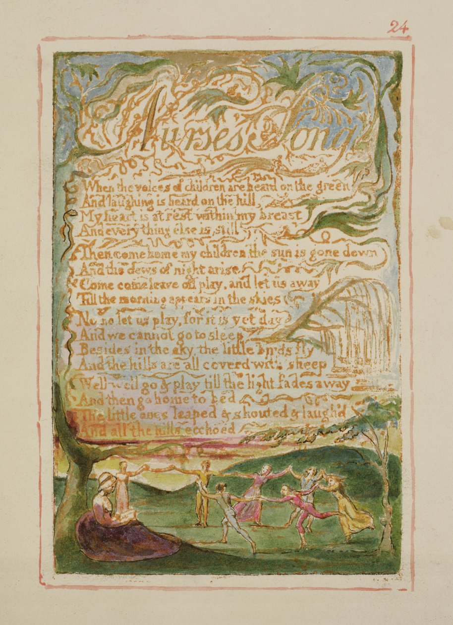 P.125-1950.pt24 Nurses Song: plate 24 fra Songs of Innocence and of Experience (kopi AA) c.1815-26 (etsing, blekk og wc) av William Blake