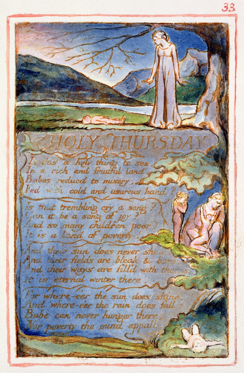 P.125-1950.pt33 Hellig torsdag: plate 33 fra Songs of Innocence and of Experience (kopi AA) c.1815-26 (etsing, blekk og wc) av William Blake