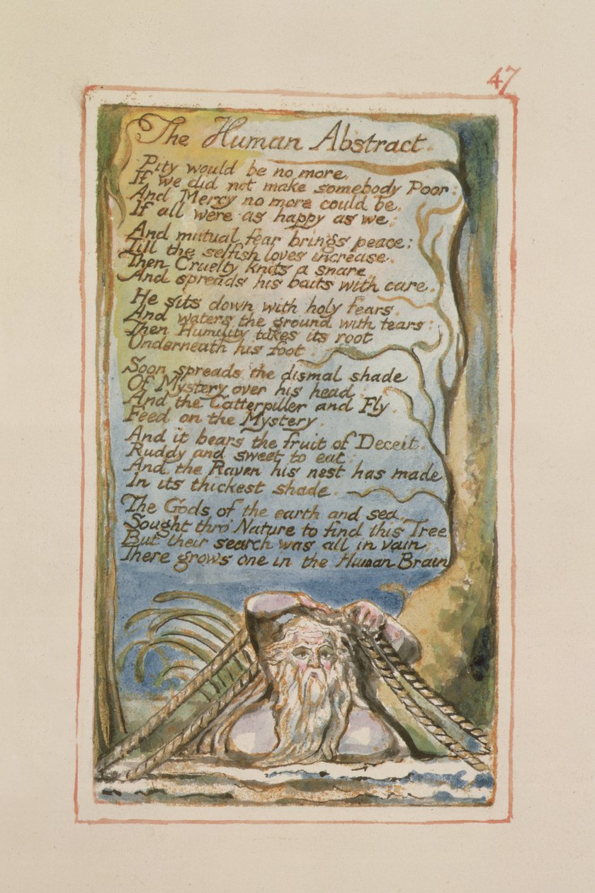 P.125-1950.pt47 The Human Abstract: plate 47 fra Songs of Innocence and of Experience (kopi AA) c.1815-26 (etsing, blekk og wc) av William Blake