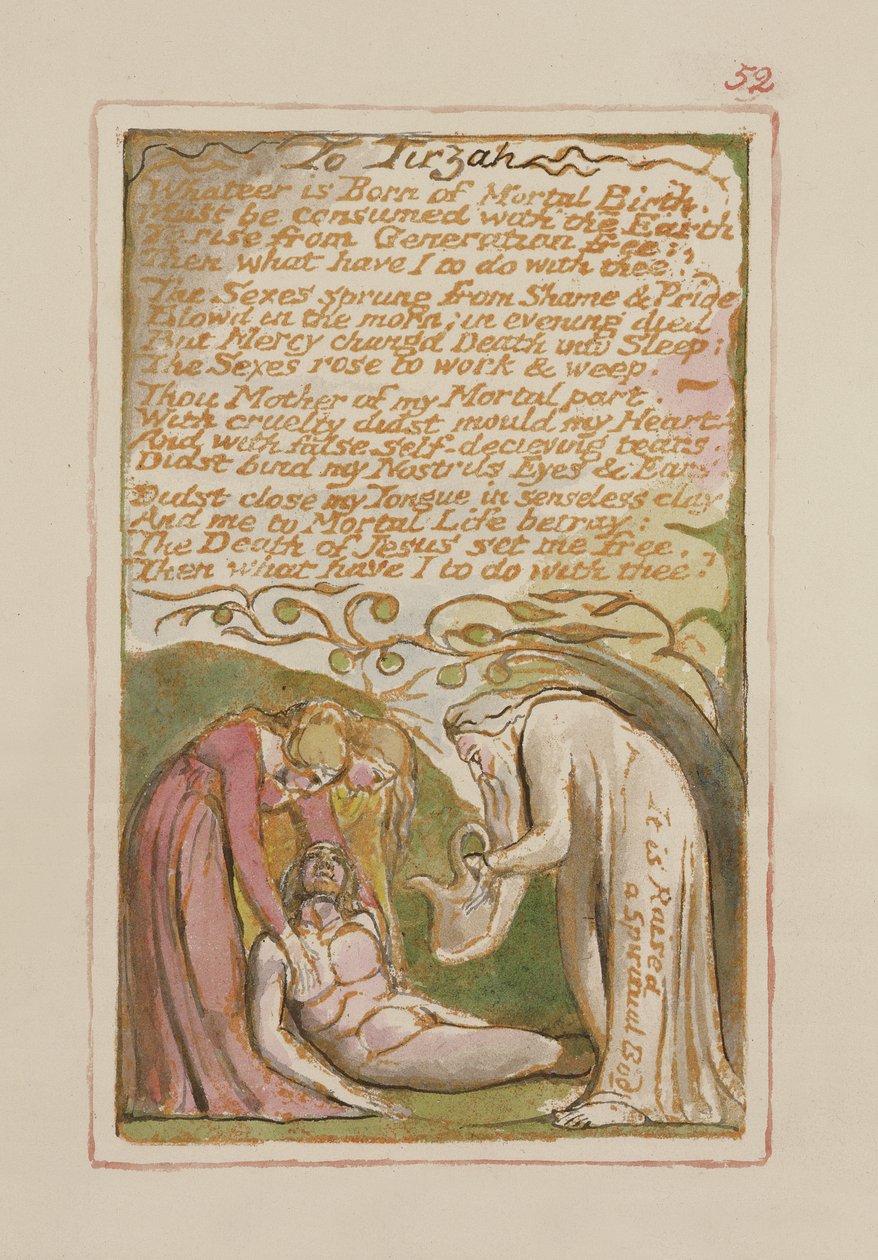 S.125-1950.pt52 Til Tirzah: plate 52 fra Songs of Innocence and of Experience (kopi AA) c.1815-26 (etsing, blekk og wc) av William Blake