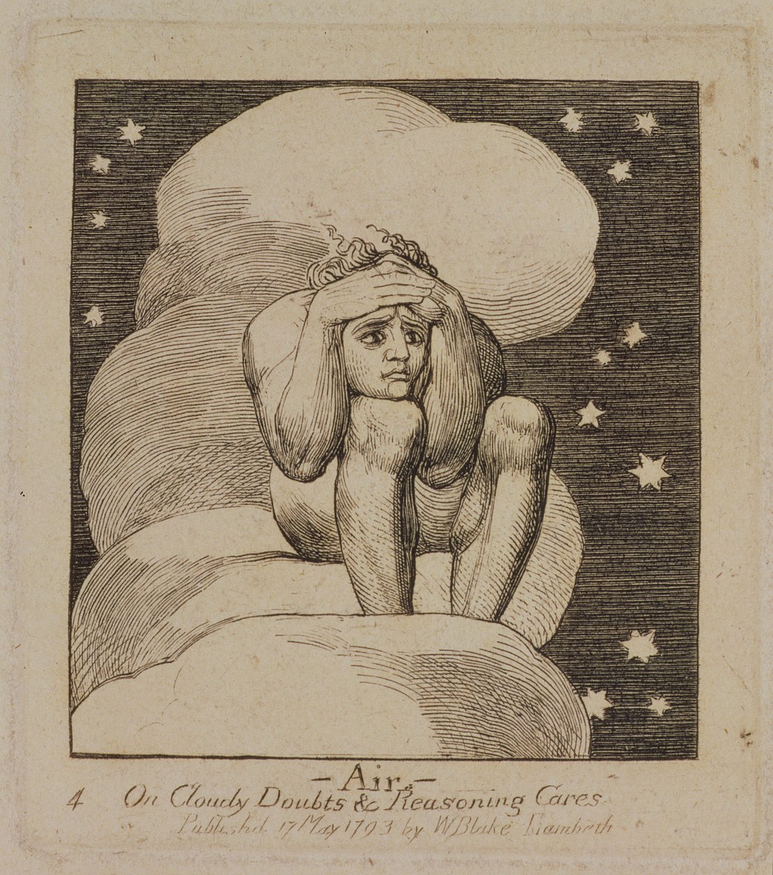 S.440-1985 Air, On Cloudy Doubts and Reasoning Cares, plate 4 av «The Gates of Paradise», første pub. 17. mai 1793, 1818-25 (linjegravering) av William Blake