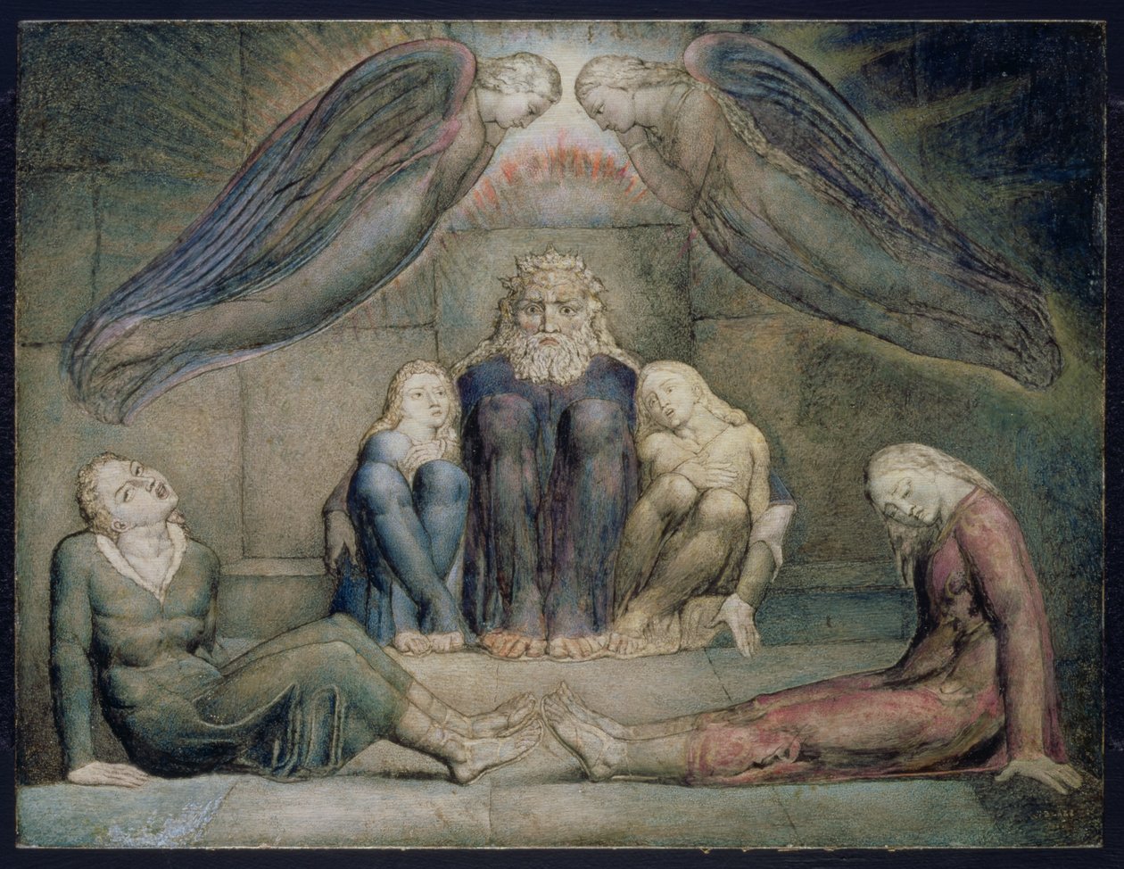 PD.5-1978 Grev Ugolino og hans sønner i fengsel, illustrasjon for `Inferno`, Canto 33 fra Dante Alighieris `Divine Comedy`, ca. 1827 (tempera på panel) av William Blake