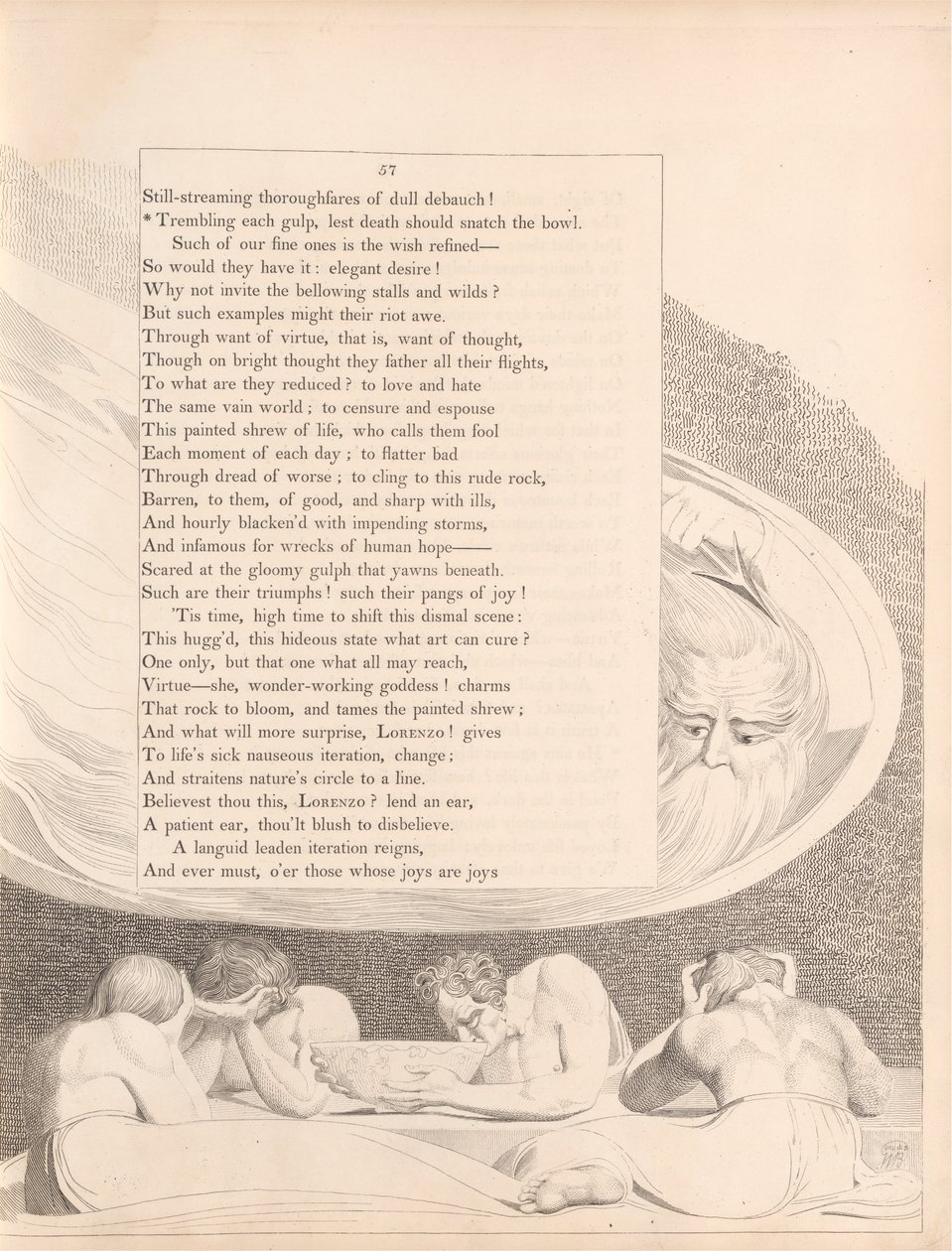 Tallerken 29 (side 57): 'Bever hver slurk, så døden ikke skal rive bollen' av William Blake