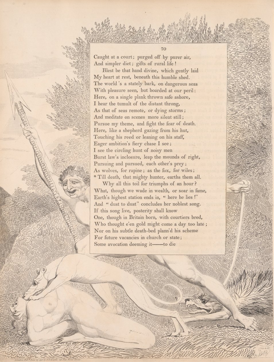 Plate 32 (side 70): 'Til døden, den mektige jegeren, jorder dem alle' av William Blake