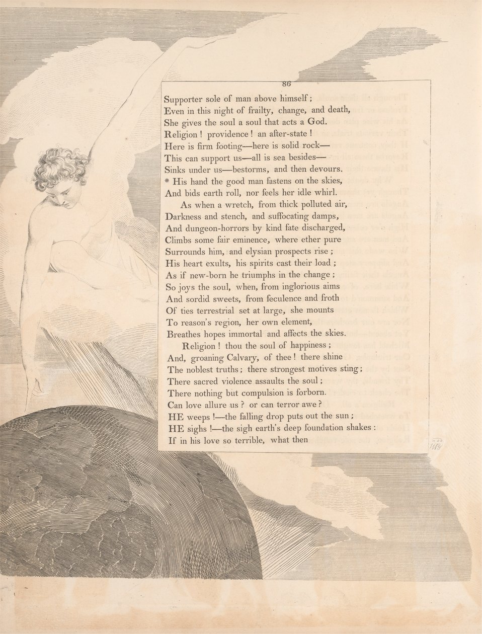 Plate 37 (side 86): 'Hans hånd den gode mannen fester på himmelen' av William Blake