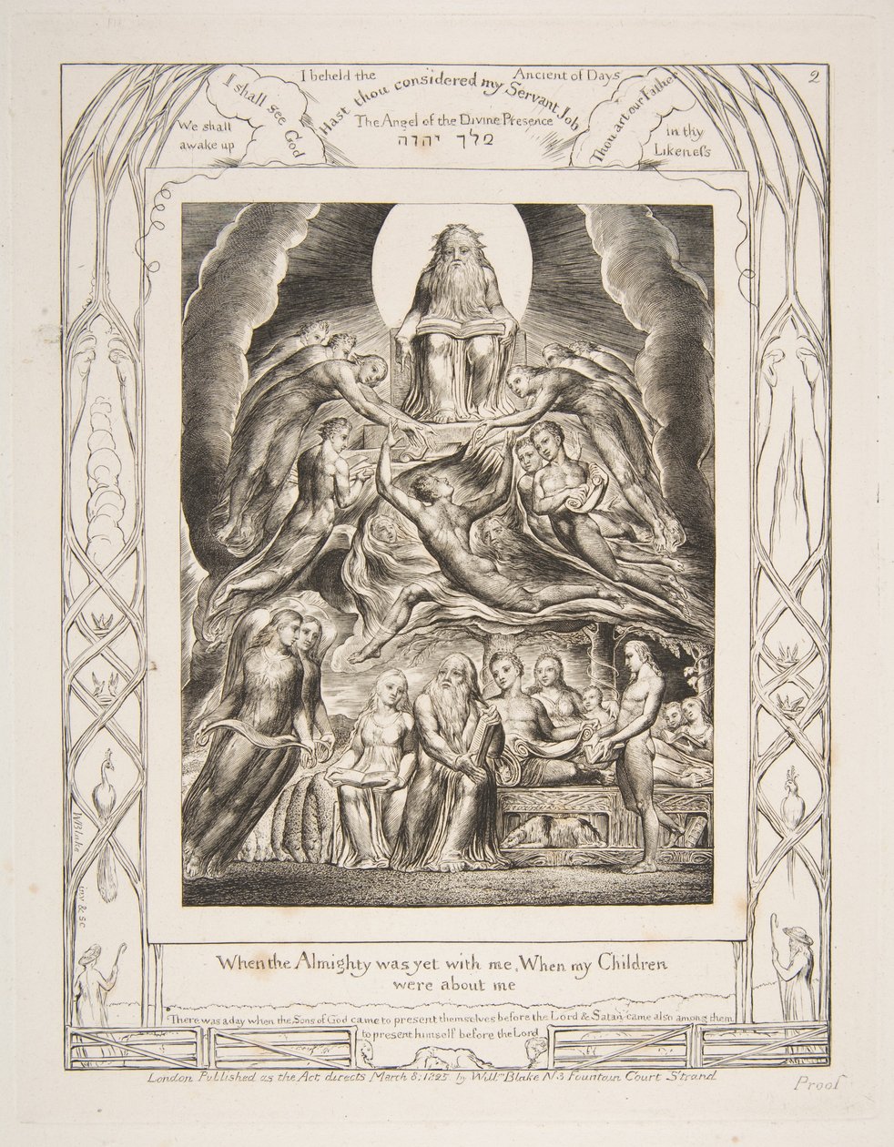 Satan foran Guds trone, fra illustrasjoner av Jobs bok, 1825-26. av William Blake
