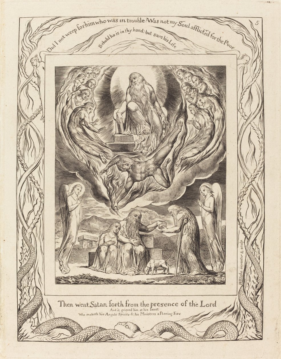 Satan går ut fra Herrens nærvær, 1825. av William Blake