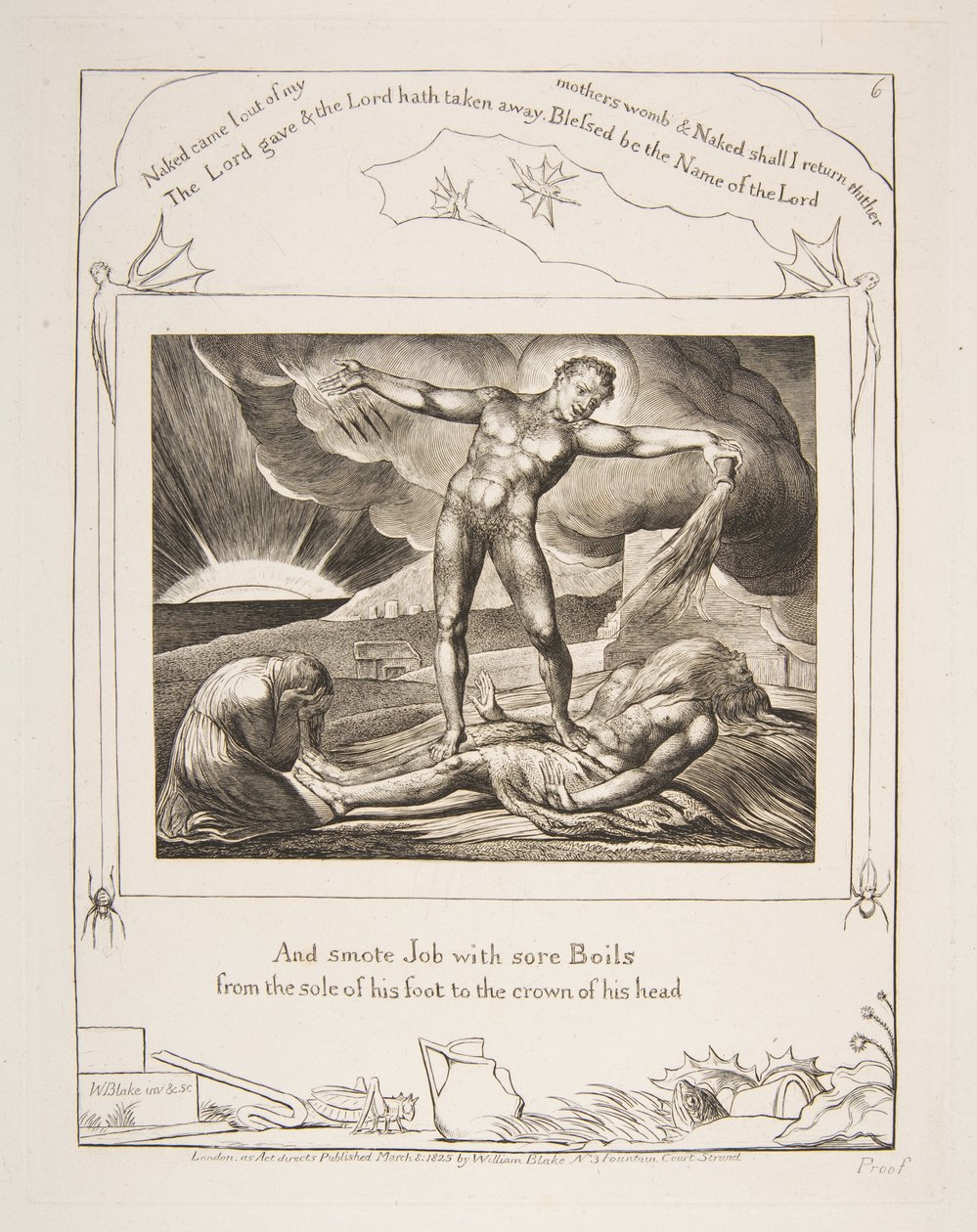 Satan slår jobb med byller, fra illustrasjoner av Jobs bok, 1825-26. av William Blake
