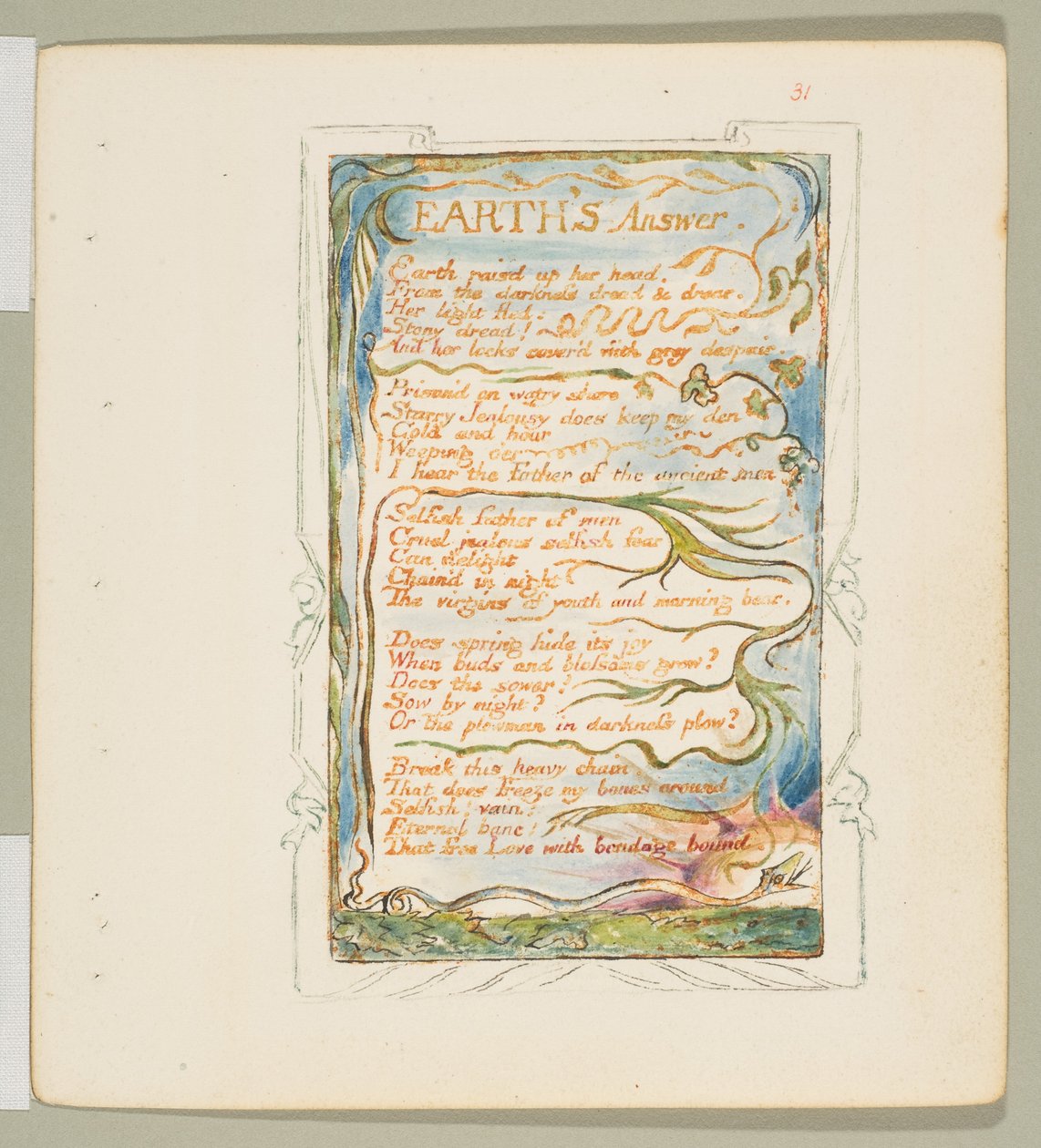 Songs of Innocence and of Experience: Earth's Answer, ca. 1825. av William Blake