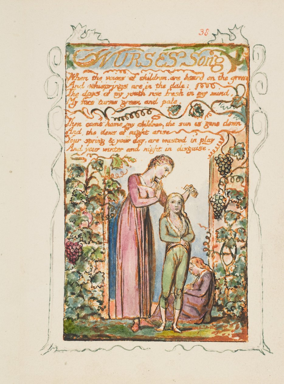Sanger om uskyld og erfaring: Nurses Song, ca. 1825. av William Blake