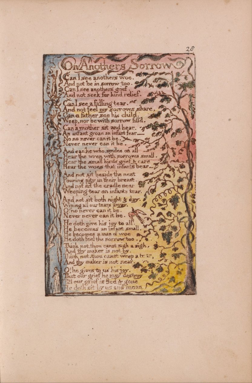 Songs of Innocence and of Experience, Plate 28, On Anothers Sorrow (Bentley 27) av William Blake
