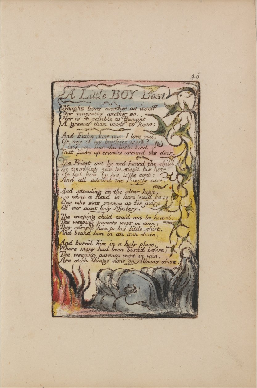 Songs of Innocence and of Experience, Plate 46, A Little Boy Lost (Bentley 50) av William Blake