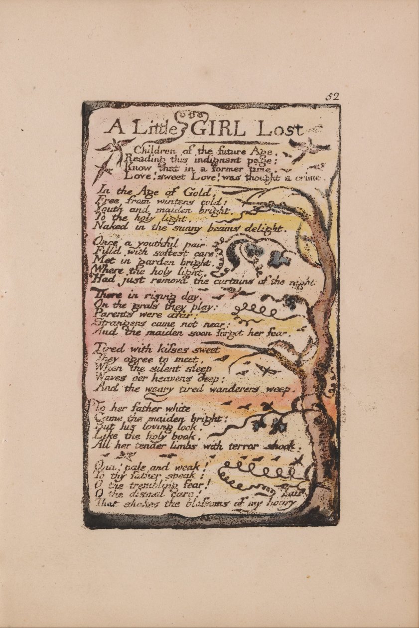 Songs of Innocence and of Experience, Plate 52, A Little Girl Lost (Bentley 51) av William Blake