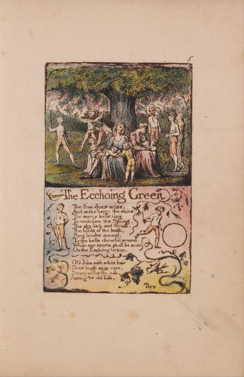Songs of Innocence and of Experience, Plate 5, The Ecchoing Green (Bentley 6) av William Blake