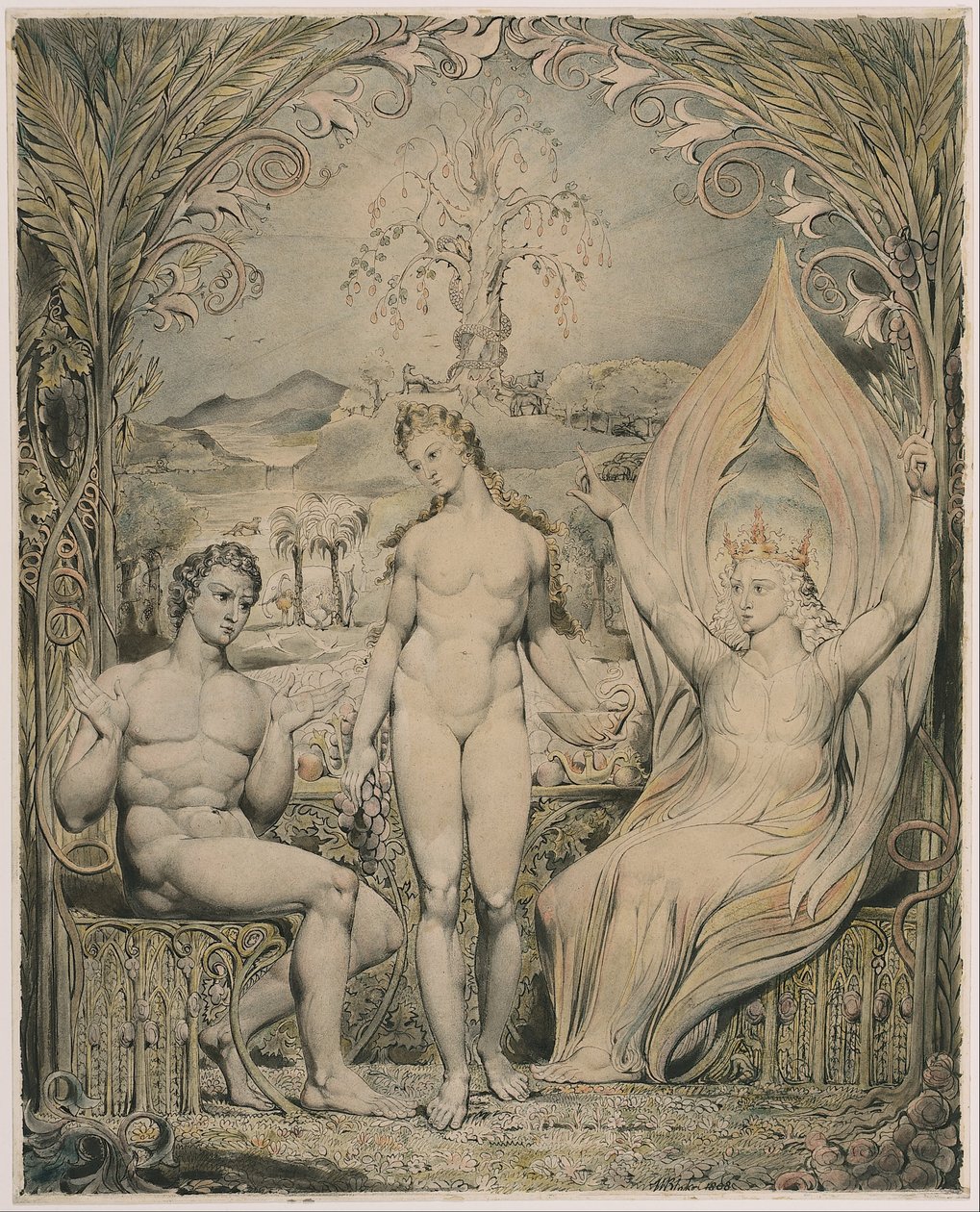 Erkeengelen Rafael med Adam og Eva (illustrasjon til Miltons «Det tapte paradis») av William Blake