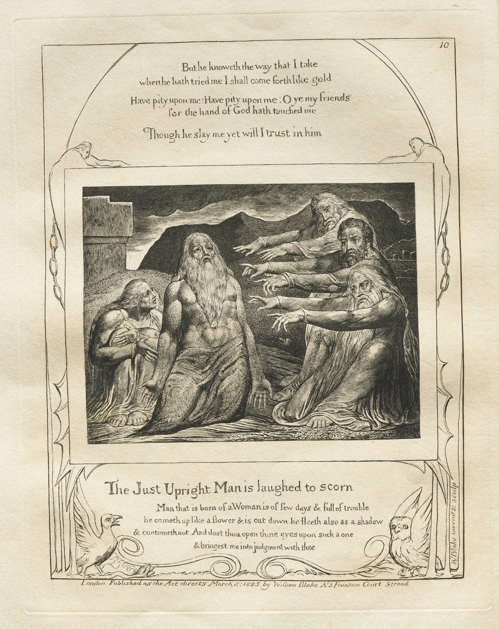 Jobs bok: Pl. 10, The Just Upright Man is Laughed to Scorn, 1825. av William Blake