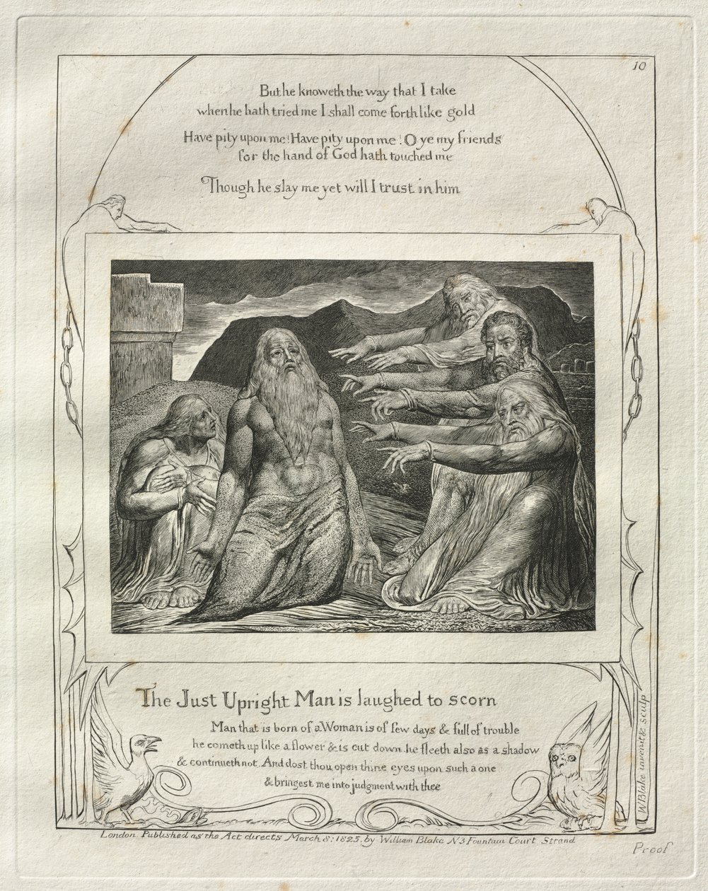 Jobs bok: Pl. 10, The Just Upright Man blir lattermildt av William Blake