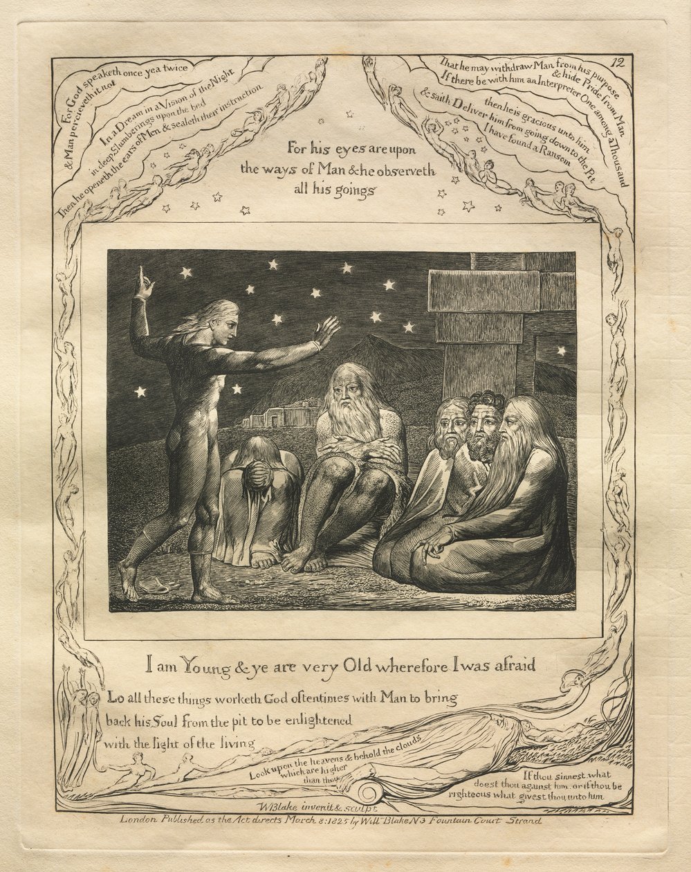 Jobs bok: Pl. 12, jeg er ung og dere er veldig gamle, derfor var jeg redd av William Blake