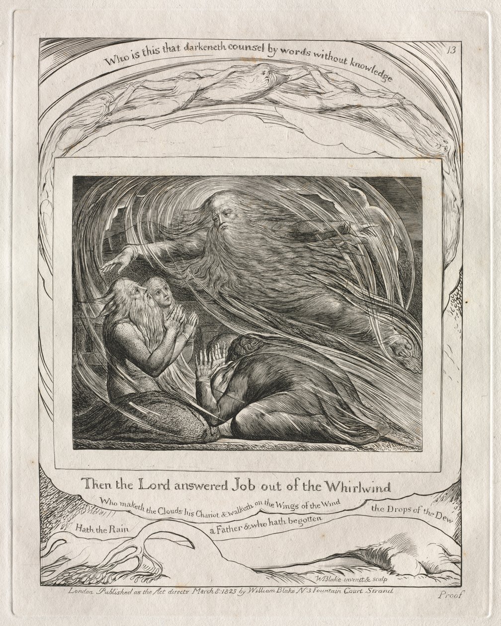 Jobs bok: Pl. 13, Da svarte Herren Job ut av virvelvinden av William Blake