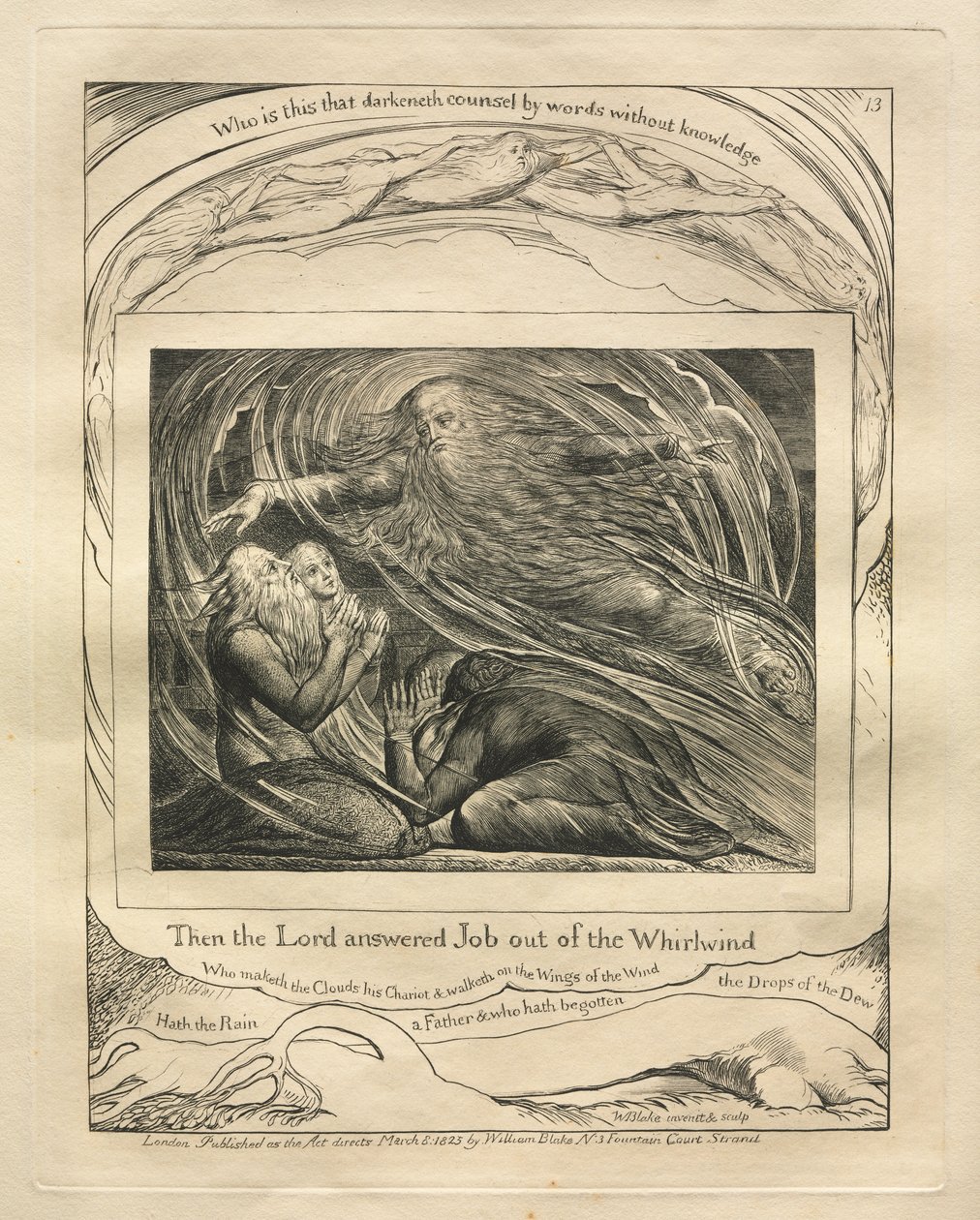 Jobs bok: Pl. 13, Da svarte Herren Job fra virvelvinden av William Blake